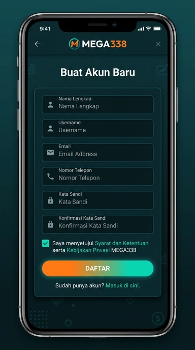 Tampilan halaman daftar mega338