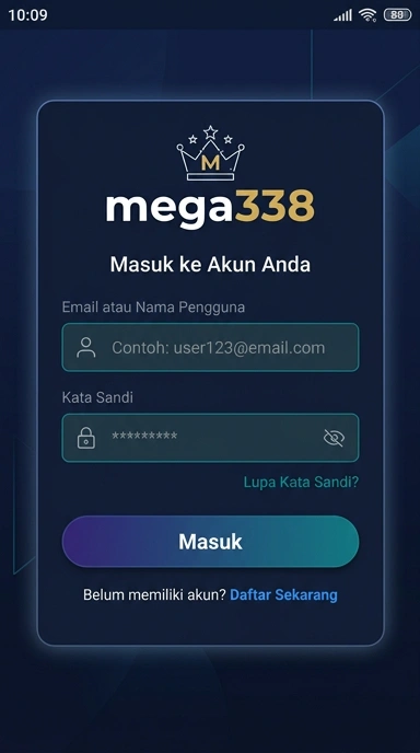 Tampilan halaman login mega338